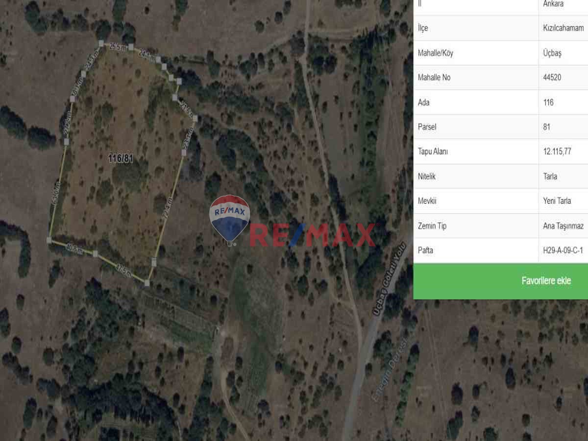 ANKARA KIZILCAHAMAM ÜÇBAŞ'DA ANA YOLA YAKIN 12.116 M² TARLA