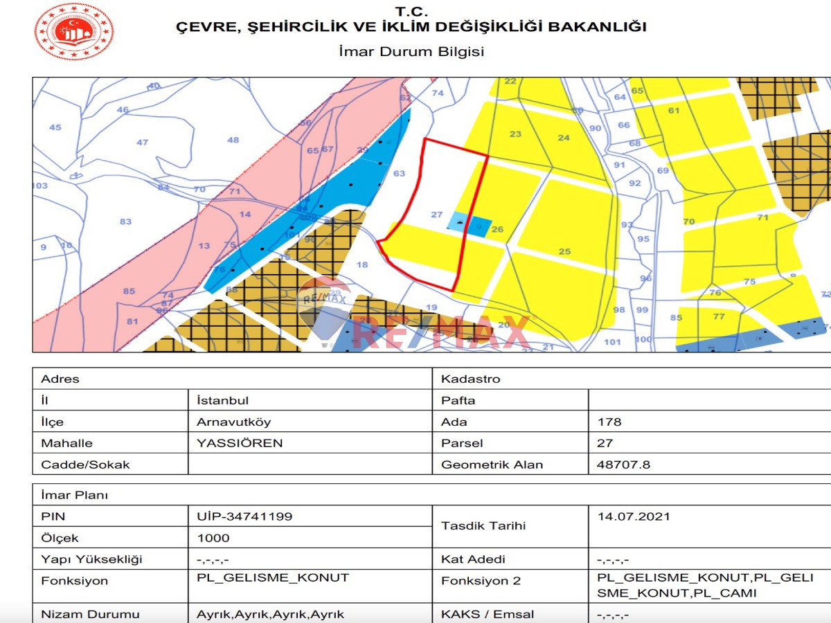 KUZEY MARMARA OTOYOLUNA TEK PARSEL CADDE CEPHE KONUT ALANINDA
