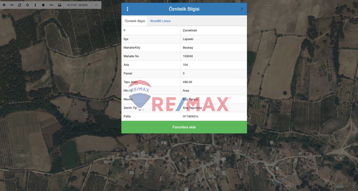 ÇANAKKALE LAPSEKİ BEYBAŞ'DA 80% İMARLI SATILIK ARSA