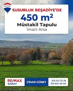 REMAX SARAYDAN SUSURLUK REŞADİYE'DE 450 M² KÖYİÇİ KONUT İMARLI ARSA