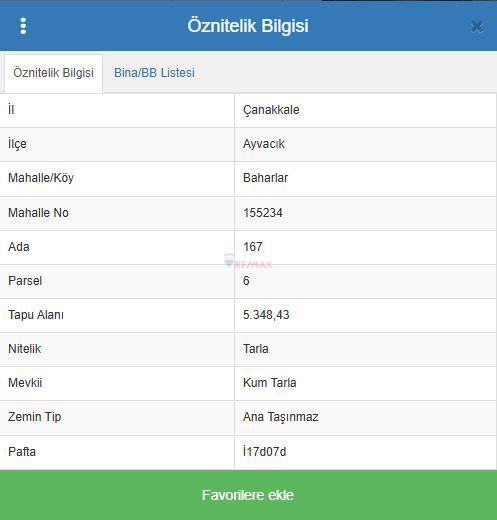 ÇANAKKALE AYVACIK BAHARLAR KÖYÜ SATILIK TEK TAPU TARLA