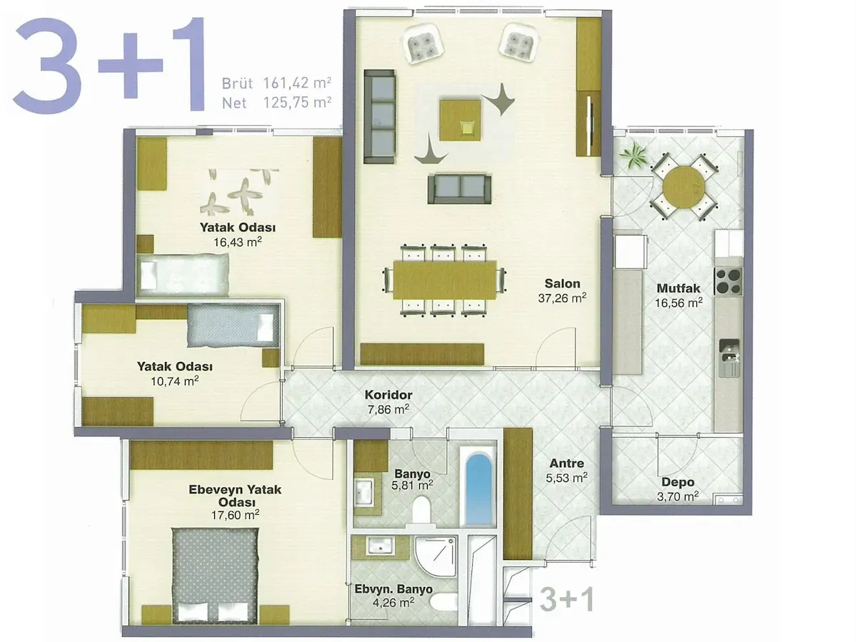 ATAŞEHİR AĞAOĞLU STARLAND KİLERLİ 161M2 KİRALIK 3+1 DAİRE