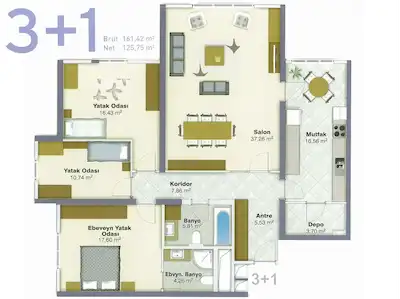 ATAŞEHİR AĞAOĞLU STARLAND KİLERLİ 161M2 KİRALIK 3+1 DAİRE