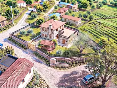 ÇANAKKALE BAYRAMIÇ CAZGIRLER KÖYÜ'NDE SATILIK BAHÇELİ SIFIR 3+1 TAŞ EV
