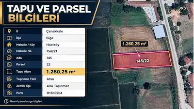 BİGA HACIKÖYDE İMARLI 1.280 M2 ARSA | ASFALTA YOLA CEPHE