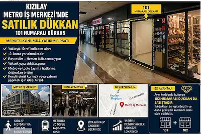 KIZILAYIN MERKEZİNDE SATILIK TİCARİ DÜKKAN | METRO İŞ MERKEZİ
