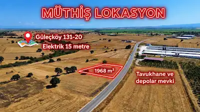 BIGA GÜLEÇKÖYDE SATILIK ANA YOLA CEPHELI 1968 M2 ARAZI