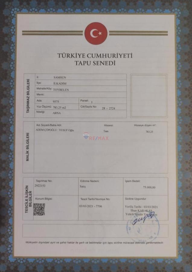 Toybelen’de imarlı satılık arsa