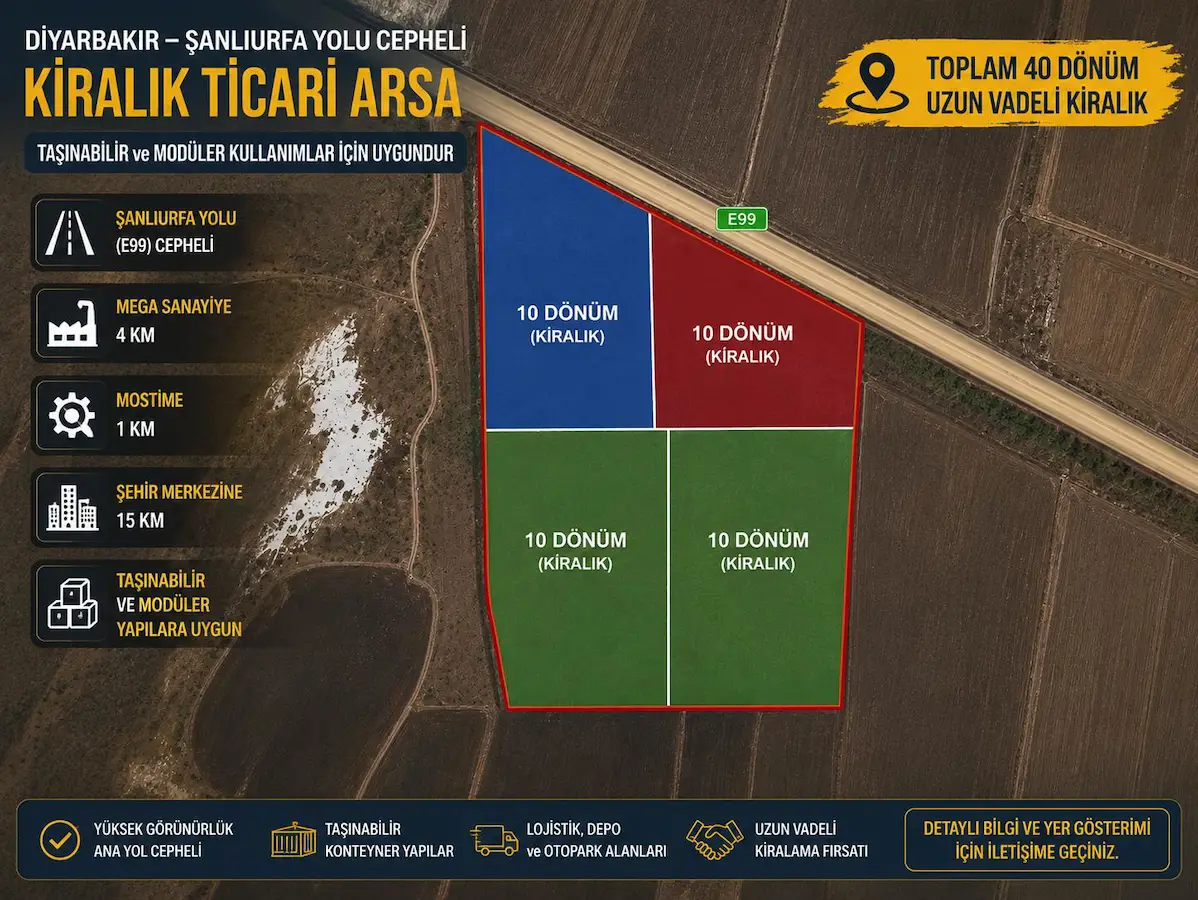 DIYARBAKIR ŞANLIURFA YOLU CEPHELI KIRALIK TICARI ARSA