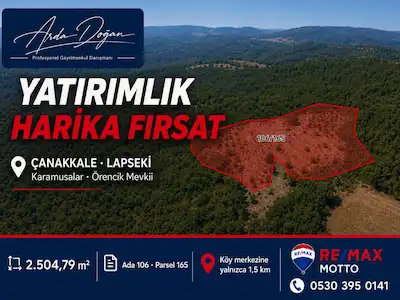 REMAX MOTTO ARDA DOĞAN'DAN ÇANAKKALE'DE YATIRIM FIRSATI SATILIK TARLA!