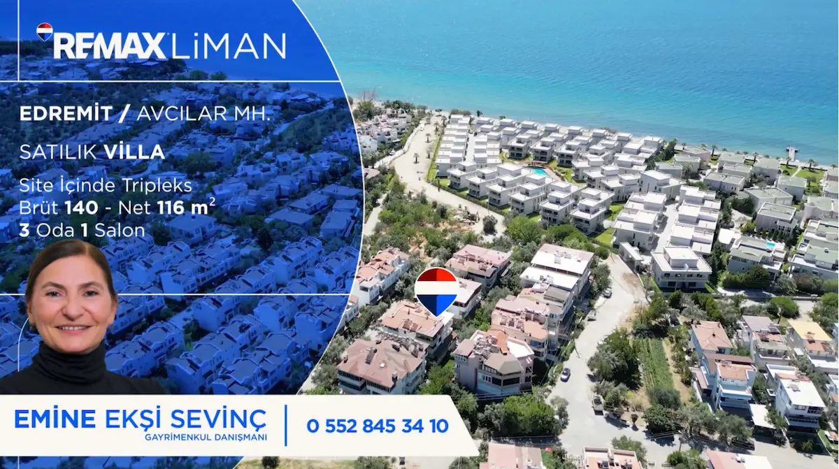 EDREMİT AVCILAR'DA DENİZE ÇOK YAKIN  3,5+1  EŞYALI TRİPLEKS VİLLA 