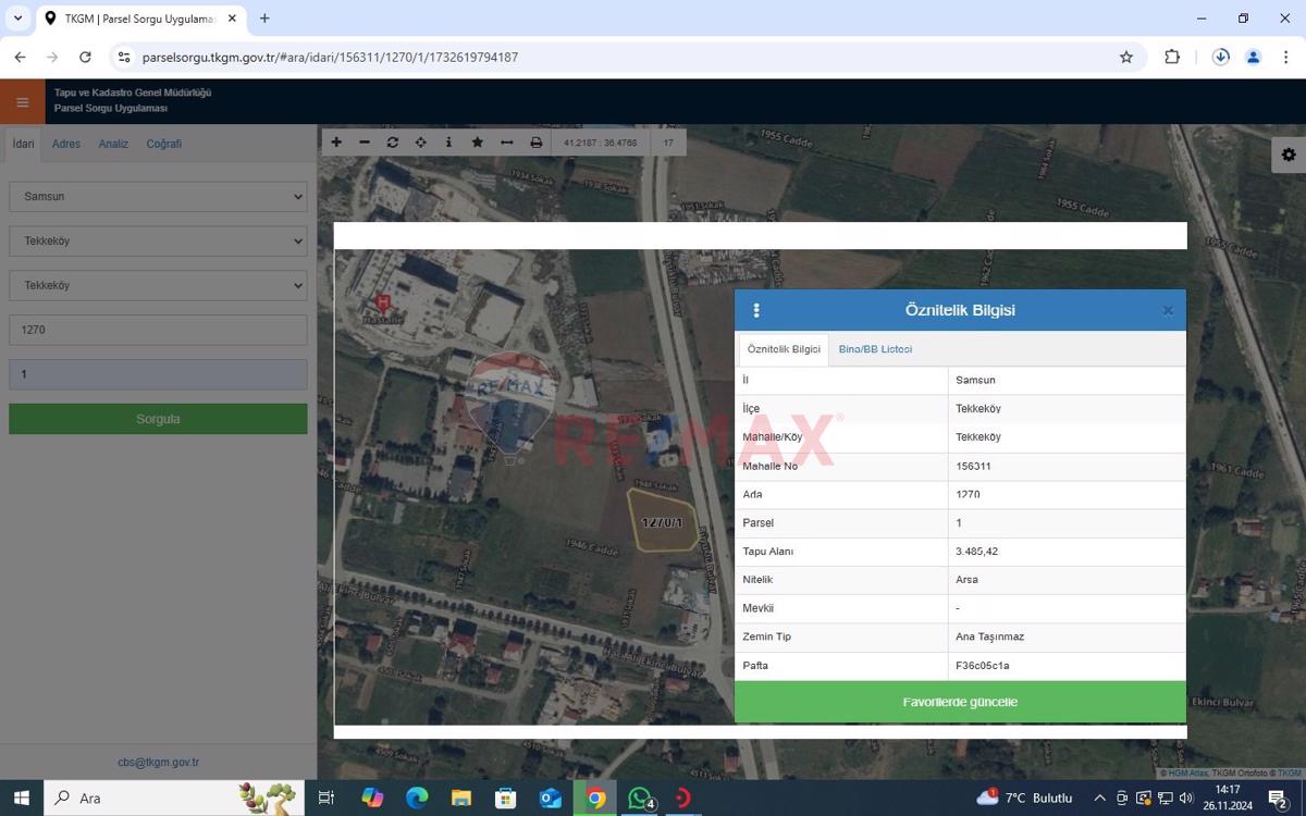 REMAX KUZEY 'DEN TEKKEKÖY DE SATILIK TİCARİ ARSA