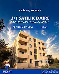 GIRNE MERKEZ’DE GENIŞ VE KULLANIŞLI 3+1 SATILIK DAIRE