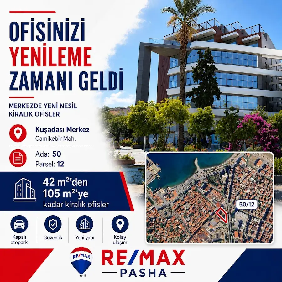 KUŞADASI MERKEZ ANA CADDE ÜZERINDE 57 M² KIRALIK OFIS