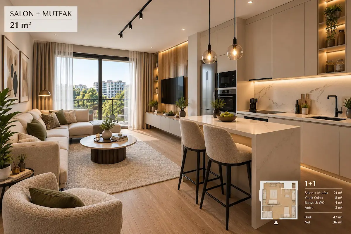 KIZILTOPRAKTA,PROJEDEN 47M2 1+1 (VADELİ ÖDEME) SATILIK DAİRE