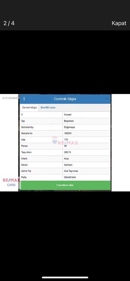REMAX ÇARŞIDAN BAŞİSKELEDE 266 M2 KONUT İMARLI SATILIK ARSA