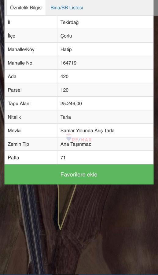 REMAX LAND' DEN SARILAR YOLUNDA 841 M'2 SATILIK ARAZİ