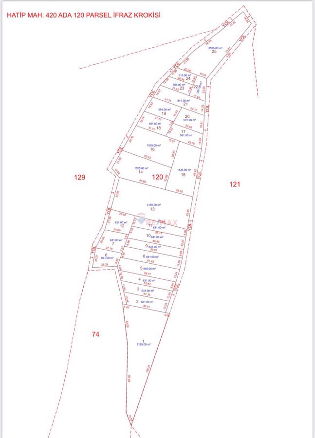REMAX LAND' DEN SARILAR YOLUNDA 841 M'2 SATILIK ARAZİ