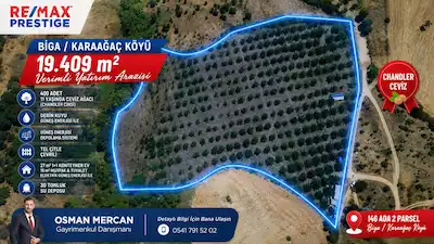 BİGA KARAAĞAÇTA 20 DÖNÜM 400 AĞAÇLI CEVİZLİK