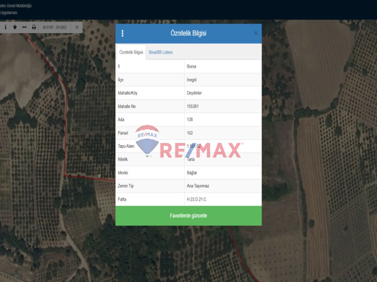 REMAX BEYAZ DEYDİNLER KÖYÜNDE 1591 M2 TARLA