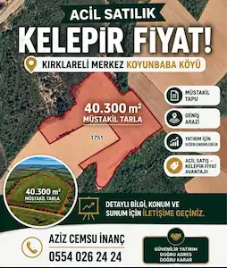 FIRSAT MUHTEŞEM YATIRIMLIK TARLA TEKPARÇA 40300 M2