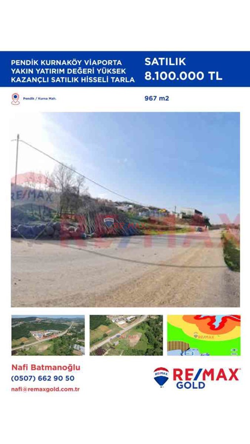 PENDİK KURNAKÖY VİAPORTA YAKIN YATIRIM DEĞERİ YÜKSEK KAZANÇLI SATILIK HİSSELİ TARLA