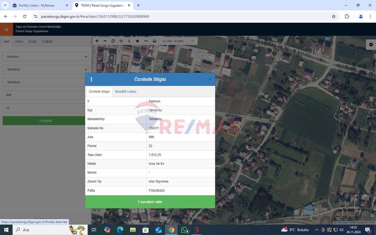 REMAX KUZEYDEN KAT KARŞILIĞI  ARSA