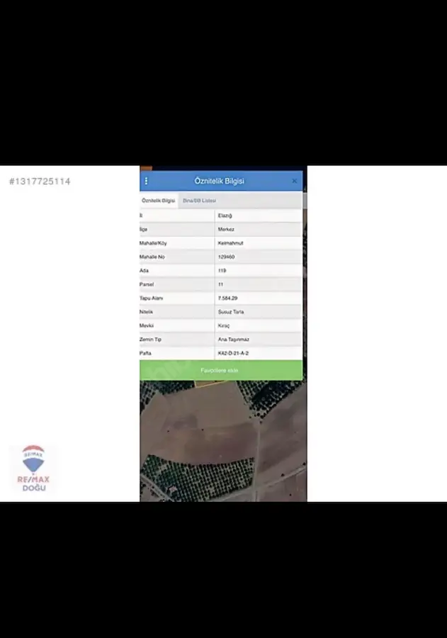 REMAX/DOĞU KELMAHMUT 7.584M2 YOL ELEKTRİK MEVCUT SATILIK TARLA