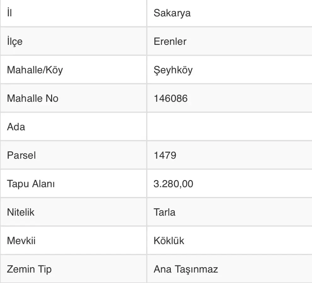 SAKARYA ŞEYHKÖY'DE 3280M2 TARLA