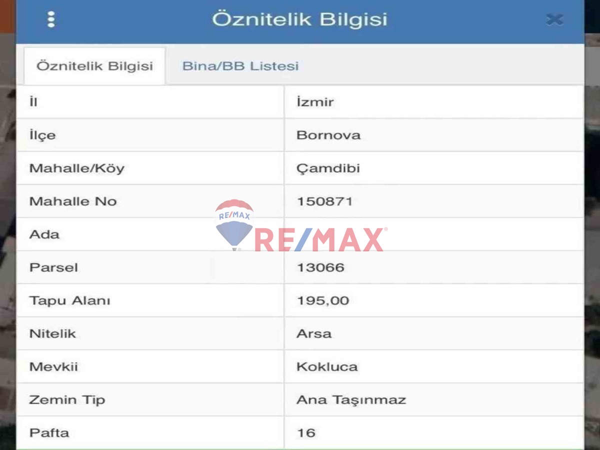 REMAX BEST'TEN BORNOVA MERIÇ MH. DE İMARLI SATILIK ARSA