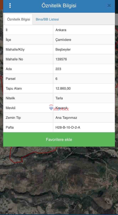 ÇAMLIDERE BEŞBEYLER MAHALLESI’NDE 12.860 M² SATILIK TARLA