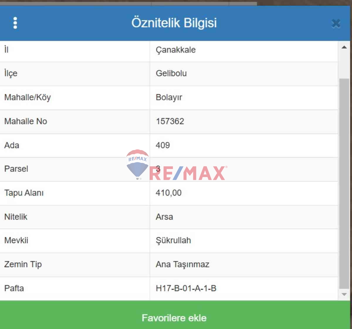 GELİBOLU BOLAYIR'DA VİLLA İMARLI SATILIK 410M2 ARSA