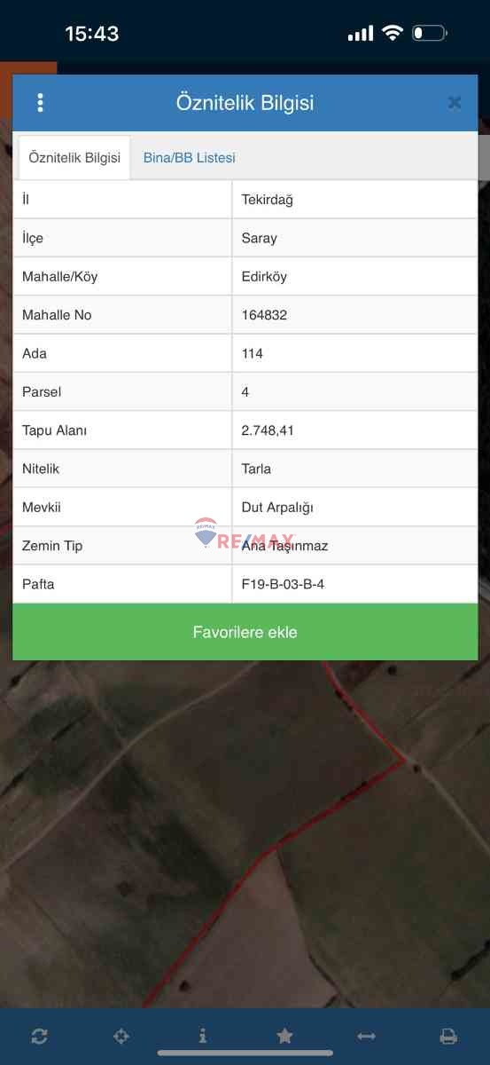 SARAY EDIRKOY DE YATIRIMLIK TARLA!