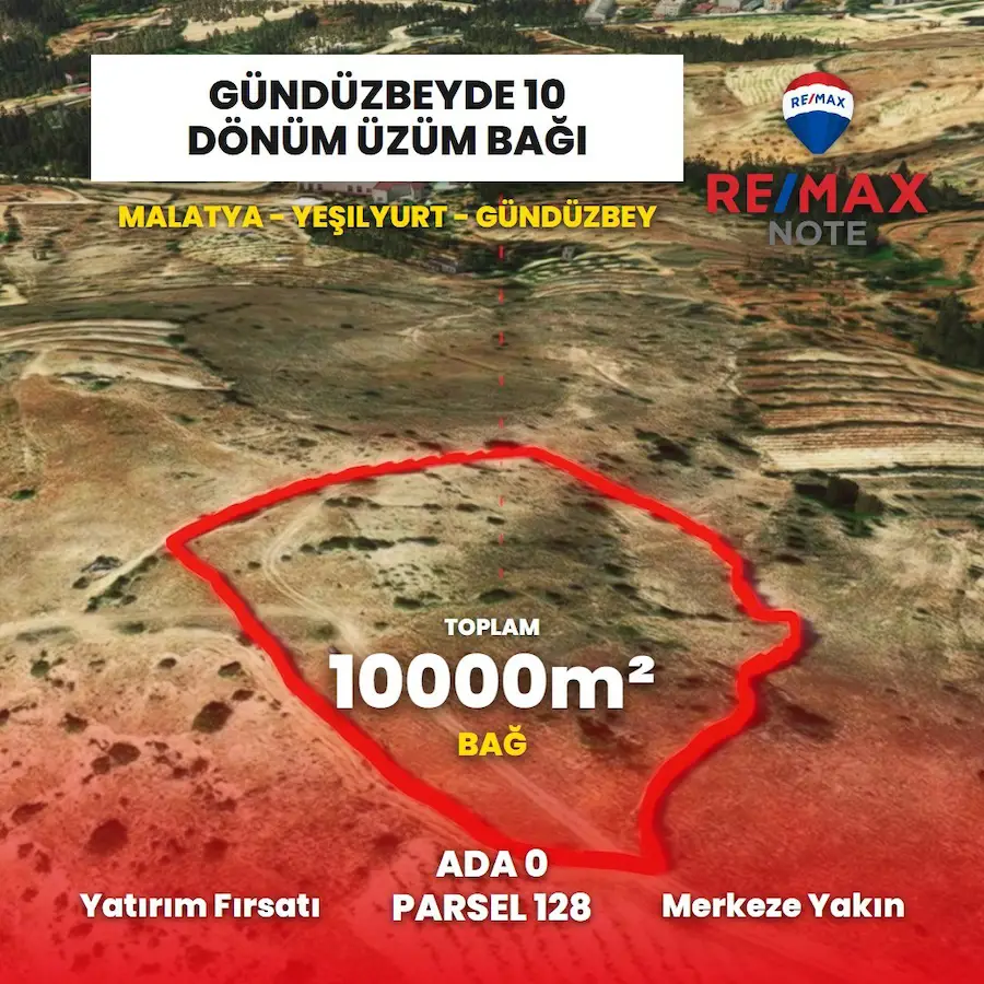 MALATYA GÜNDÜZBEY’DE İMARA KOMŞU 10 DÖNÜM SATILIK BAĞ