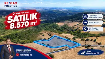 BİGA KAZMALIDA ANA YOLA CEPHE 8.570 M² SATILIK TARLA