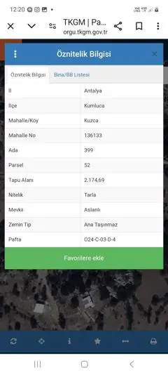 ANTALYA KUMLUCA KUZCA KÖYÜ 2.174 M2 SATILIK TARLA