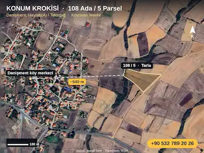 HAYRABOLU DANİŞMENT’TE SATILIK TARLA | KREDİYE UYGUN • 108 ADA 5 PARSEL