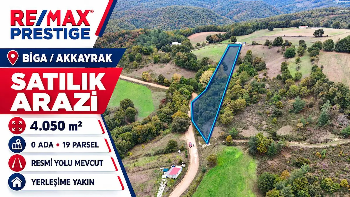 BİGA AKKAYRAK’TA RESMİ YOLU BULUNAN SATILIK 4.050 M² ARAZİ