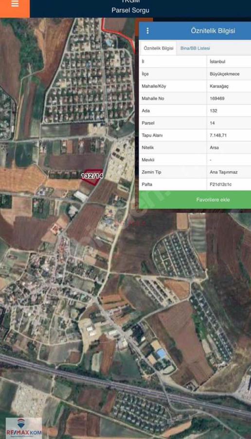 BUYUKCEKMECE KARAAGAC MEVKII SATILIK IMARLI 7148m2 ARSA
