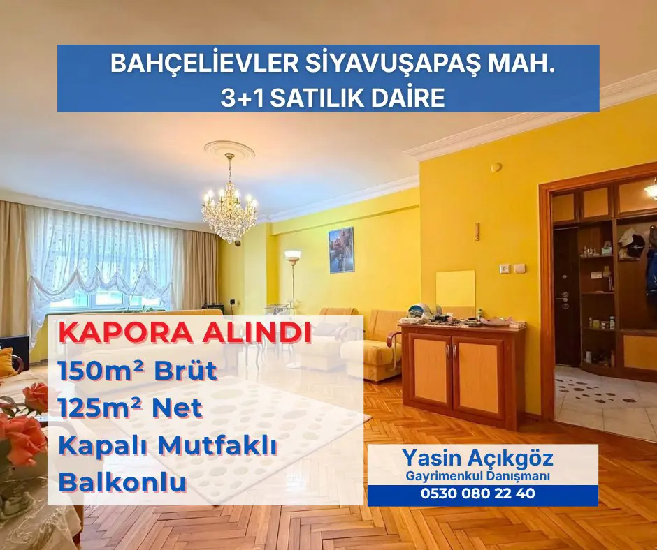 3+1 150M² DAIRE ASANSÖRLÜ ARA KAT BAHÇELIEVLER SIYAVUŞPAŞA MAH.