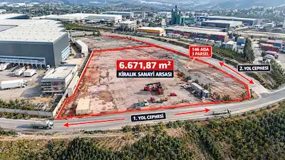 GEBZE TAVŞANLI'DA 2 YOLA CEPHE 6.672 M² KİRALIK SANAYİ ARSASI