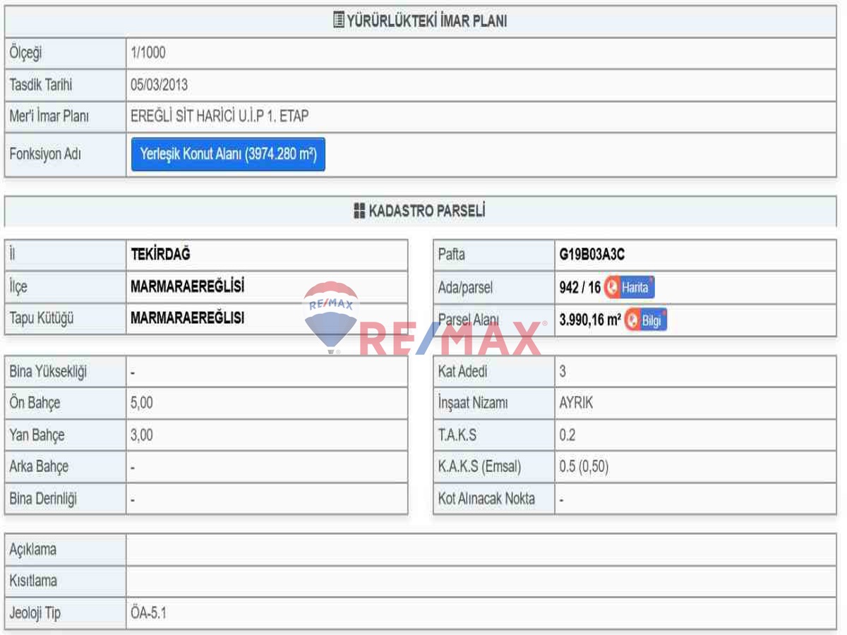 MARMARA EREĞLISI'NDE VILLA IMARLI ARSA