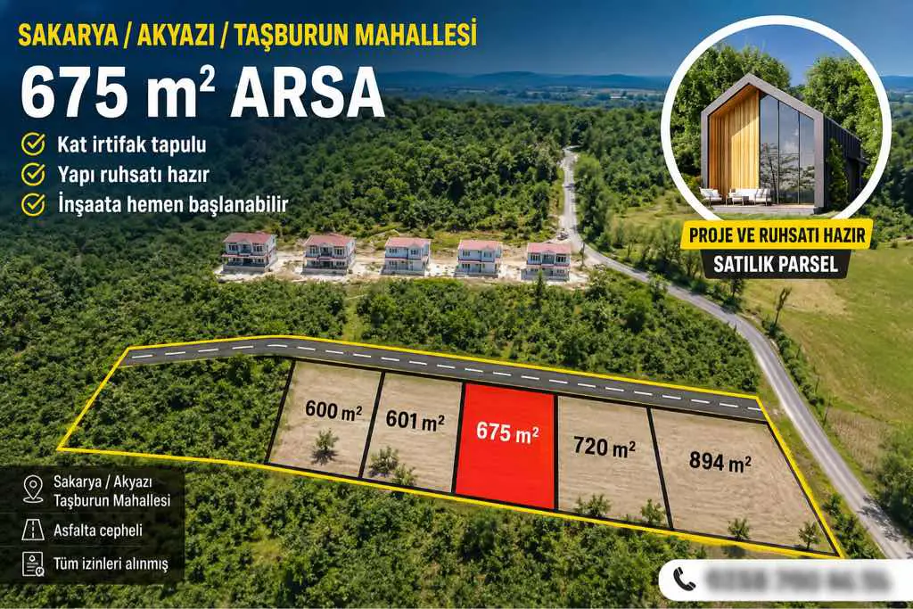 SAKARYA AKYAZI’DA KAT İRTİFAKLI, KREDİYE UYGUN VİLLA İMARLI SATILIK ARSA (PARSEL 43)