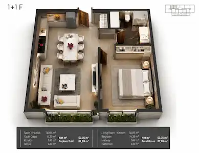FİKİRTEPE MİNA TOWERS, B BLOK, 82M2 1+1 BÜYÜK TİP SATILIK DAİRE