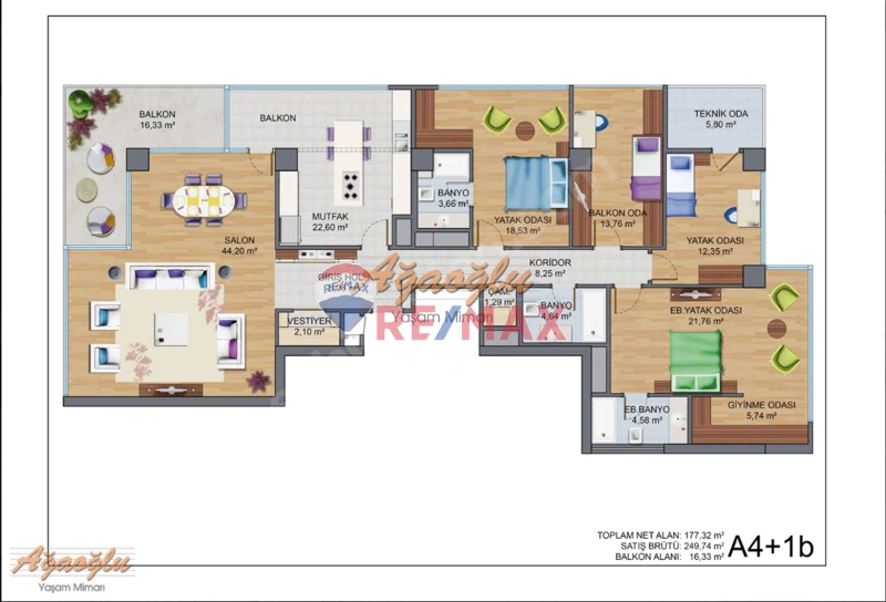 YAŞAM MİMARI AĞAOĞLU ÇEKMEKÖY PARK PROJESI 266M2 ADA MUTFAK 4+1 SATILIK DAİRE