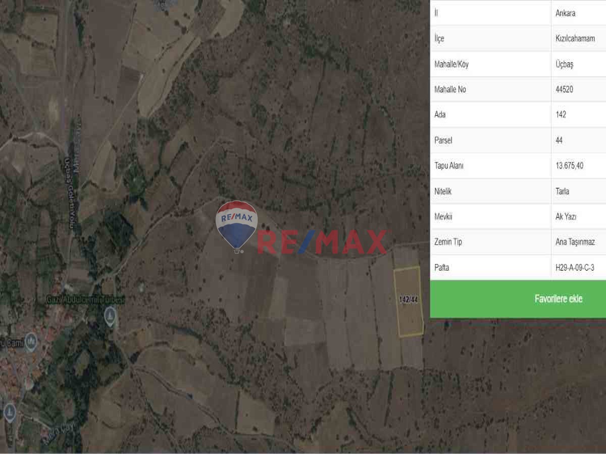 ANKARA KIZILCAHAMAM ÜÇBAŞ'DA ANA YOLA YAKIN 13675M² TARLA