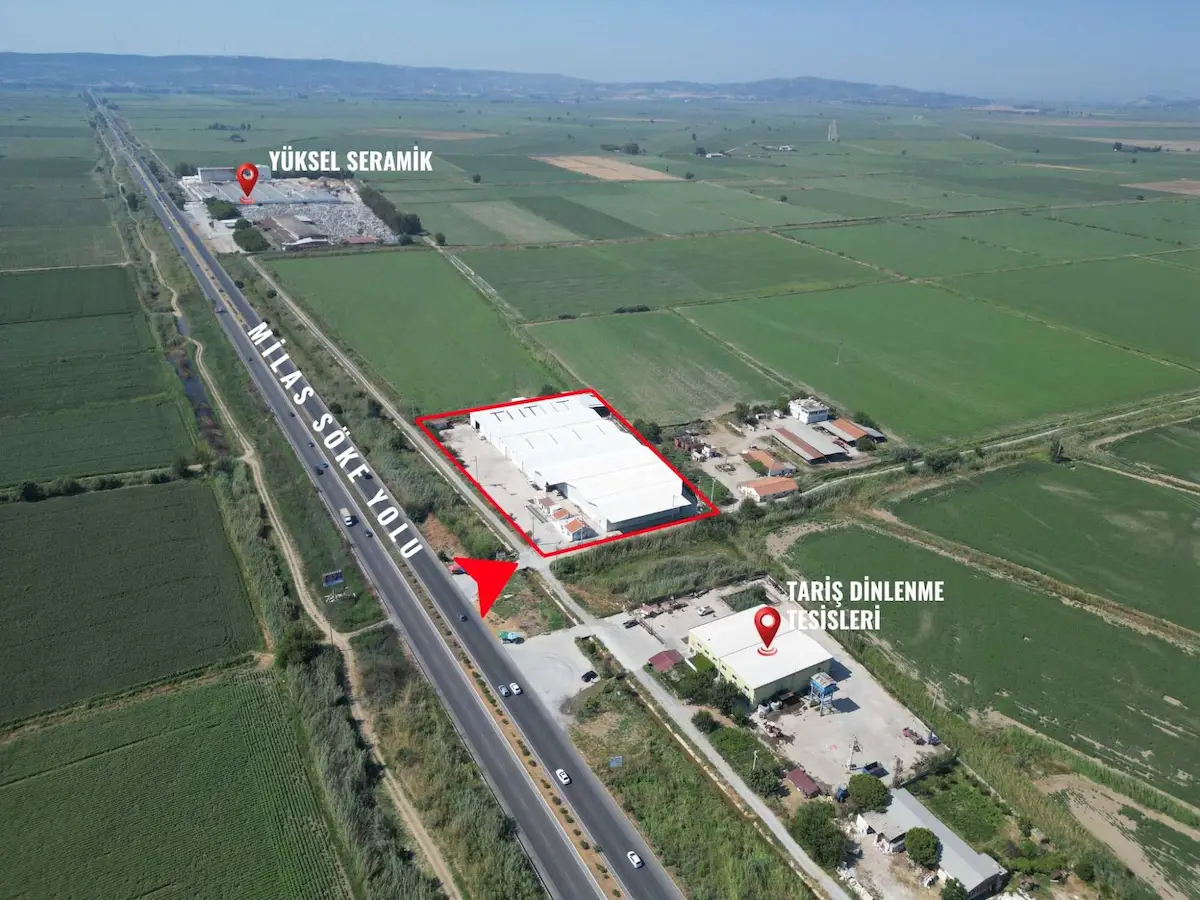 SÖKE SARIKEMER MİLAS YOLU 27.KM'DE 10.283M2  ÜZERINDE - 7400 M2 DEPO VE İDARİ BİNASI