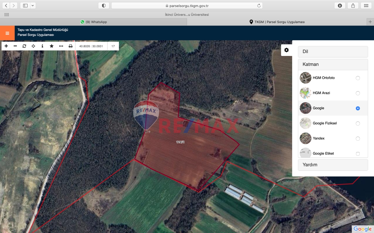 İZMİT BİBEROĞLUNDA 3 AYRI TAPU TOPLAM 144 DÖNÜM SATILIK TARLA