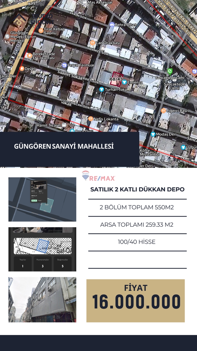 İSTANBUL GÜNGÖREN SANAYİ MAHALLESİ 2 KATLI DEPO İŞ YERİ