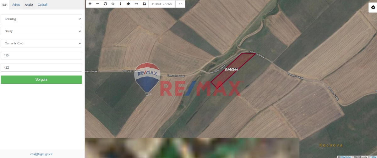 TEKİRDAĞ SARAY OSMANLI KÖYÜ 5657 M2 TEK MÜSTAKİL PARSEL SATILIK TARLA